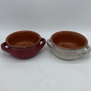 Pair De Silva‎ Italy Double Handled Terracotta 5.5" Soup Bowls Crocks Farmhouse